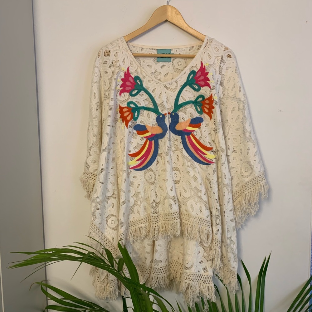Judith March lace crochet bird fringe dress boho